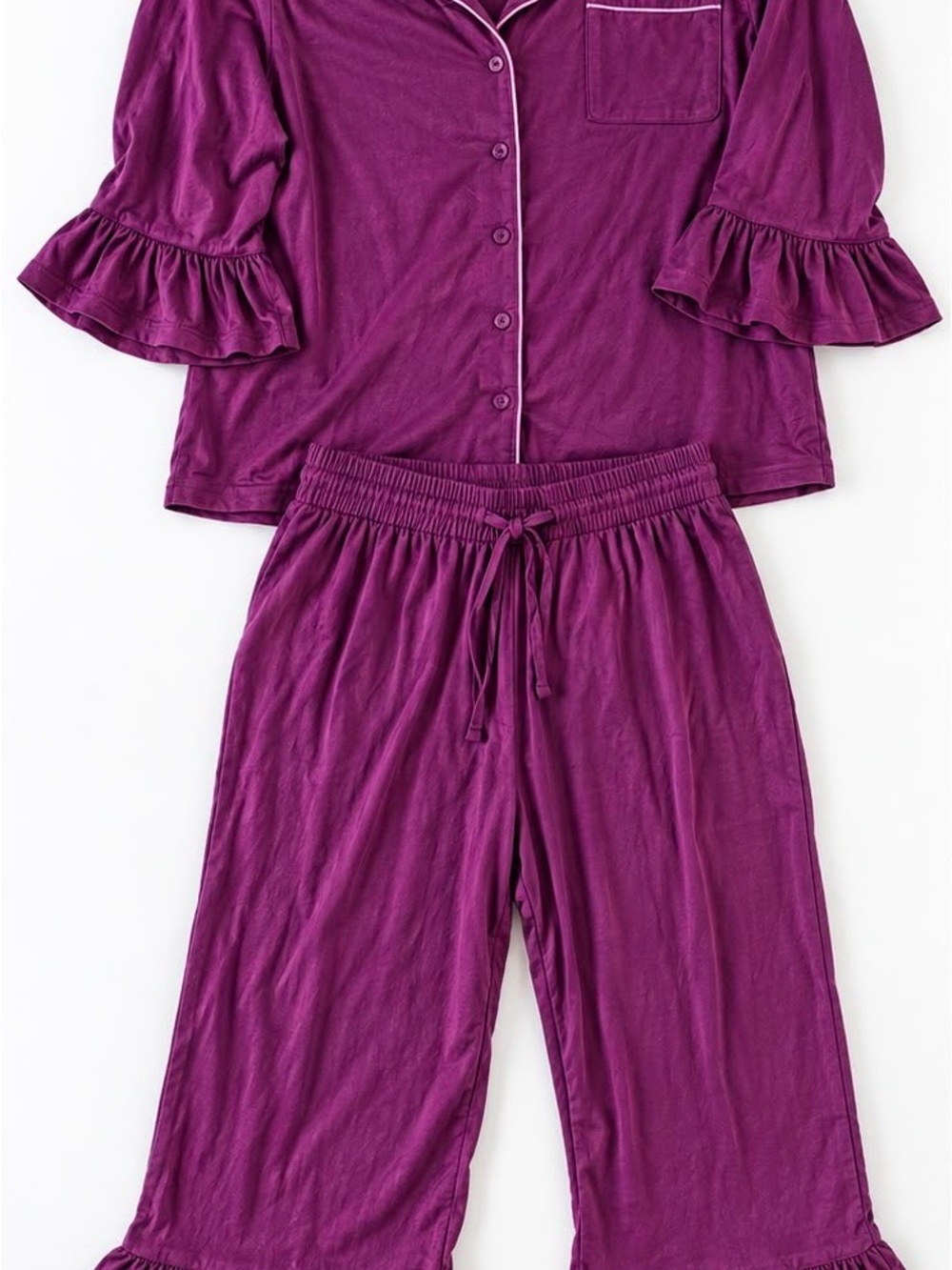 Women’s Ruffle Sleeve Two-Piece Pajama Set in Deep Purple